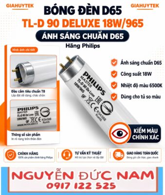 Bóng đèn D65 Philips TL-D 90 De Luxe 18W/965 cho tủ so màu