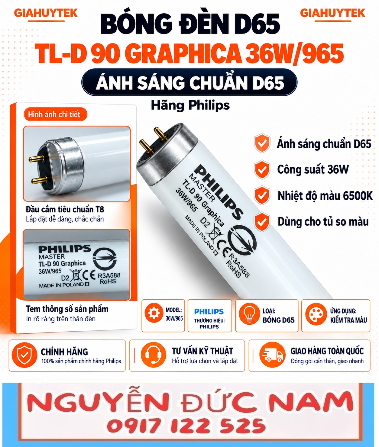 Bóng đèn Philips TL-D 90 Graphica 36W/965 cho kiểm tra màu